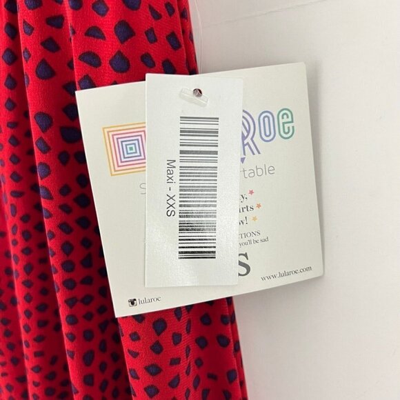 LuLaRoe Maxi Skirt Size XXS Long Red Blue Polka Dot   Print Stretchy Slinky - Picture 4 of 6